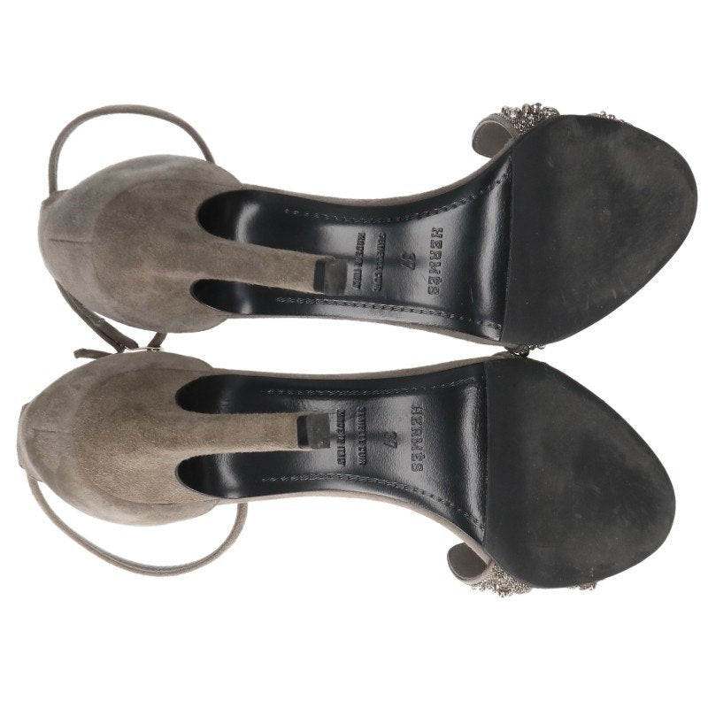 HERMES Joy 105 Bijou Heel Sandals Silver Size 37