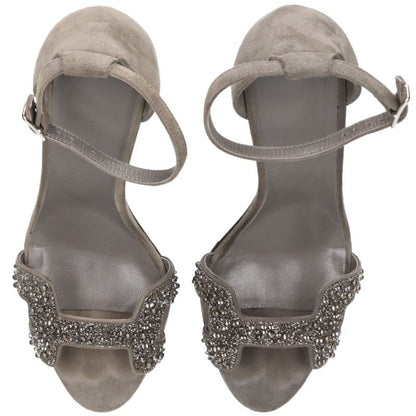 HERMES Joy 105 Bijou Heel Sandals Silver Size 37