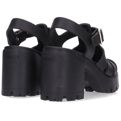 PRADA Rubber Platform Triangle Logo Sandals Black Size 37