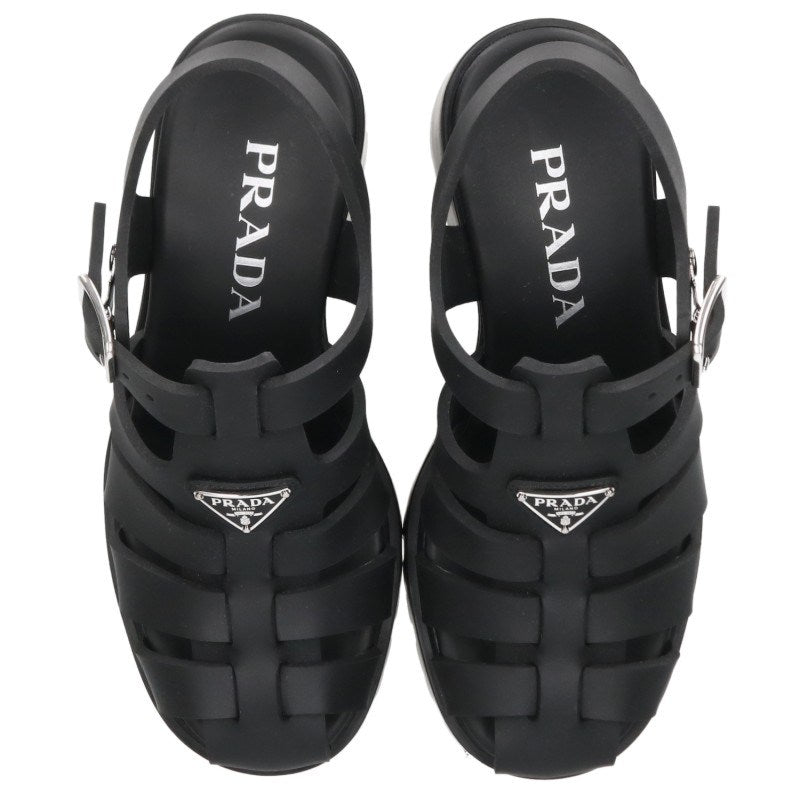PRADA Rubber Platform Triangle Logo Sandals Black Size 37