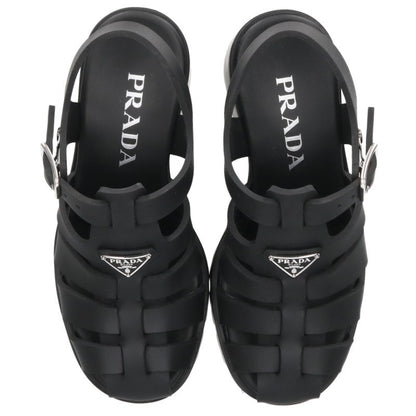 PRADA Rubber Platform Triangle Logo Sandals Black Size 37