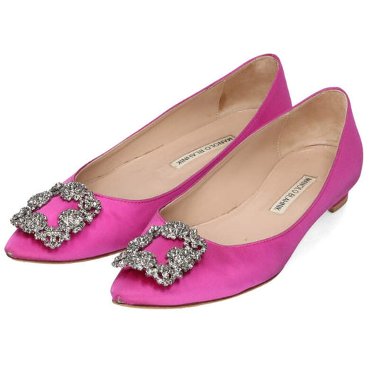 Manolo Blahnik Hangisi Bijou Satin Flat Pumps Pink Size 37.5