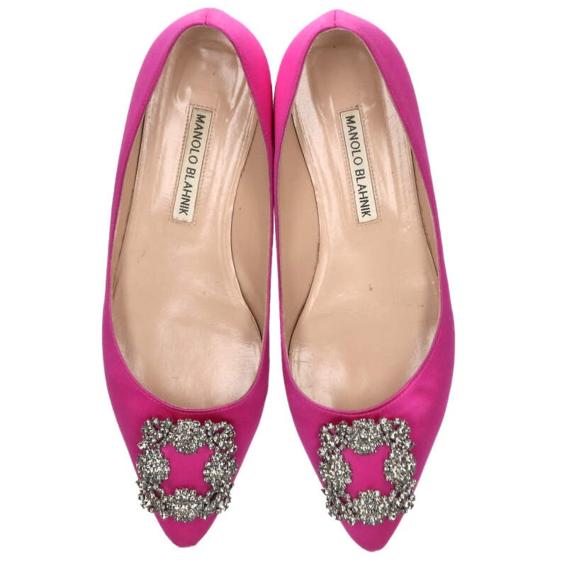 Manolo Blahnik Hangisi Bijou Satin Flat Pumps Pink Size 37.5
