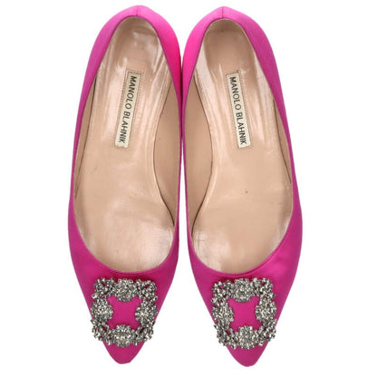 Manolo Blahnik Hangisi Bijou Satin Flat Pumps Pink Size 37.5