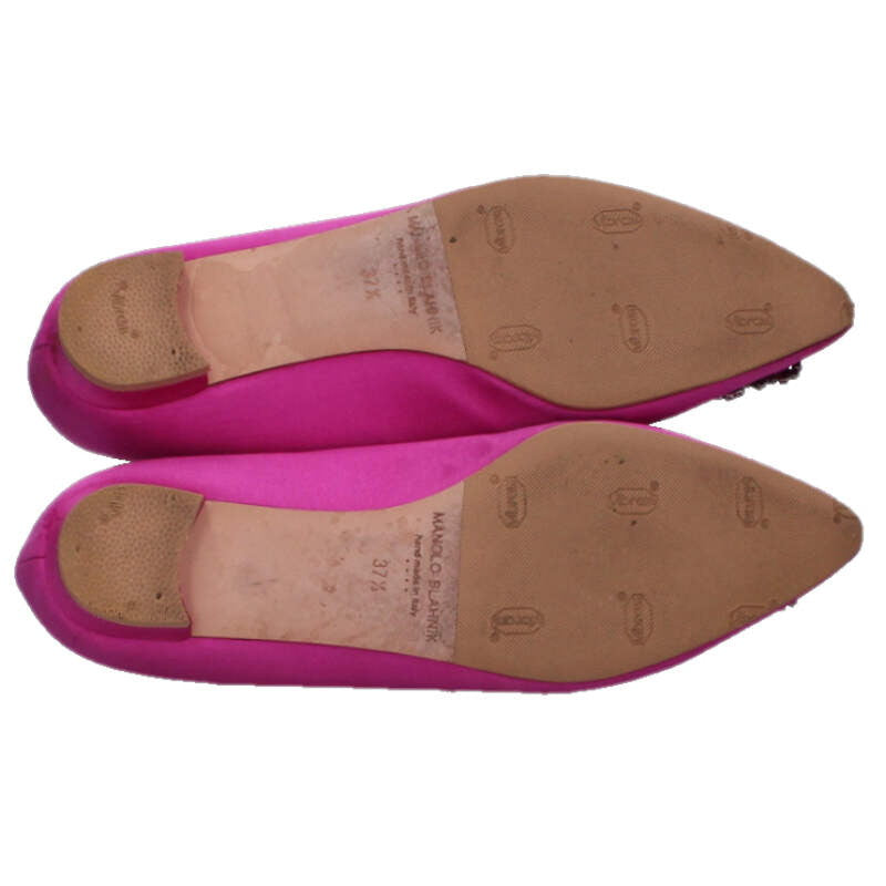 Manolo Blahnik Hangisi Bijou Satin Flat Pumps Pink Size 37.5