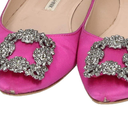 Manolo Blahnik Hangisi Bijou Satin Flat Pumps Pink Size 37.5