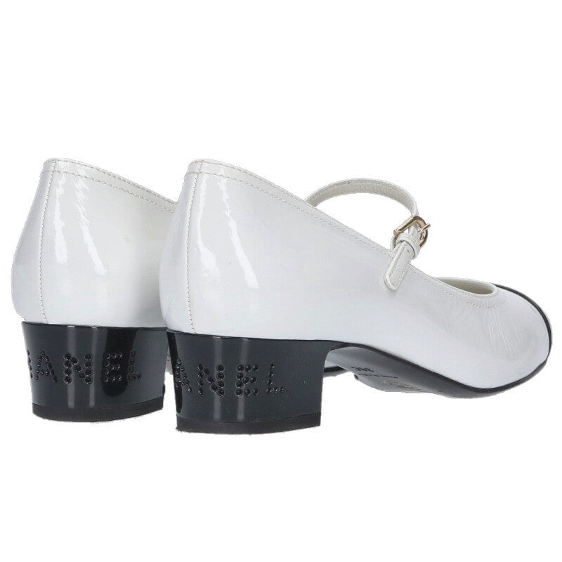 Chanel White Black Bicolor Logo-Heel Pumps Size 38