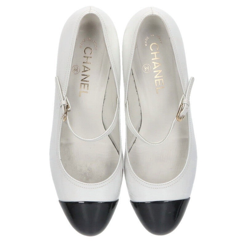 Chanel White Black Bicolor Logo-Heel Pumps Size 38