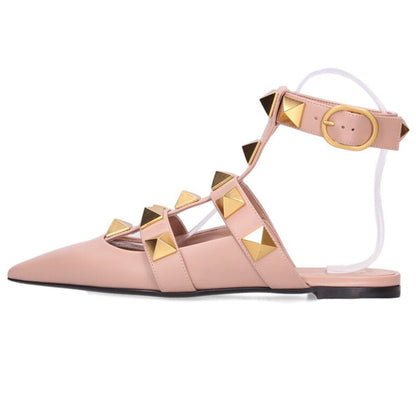 Valentino Roman Studs Flat Pumps Pink Gold Size 39