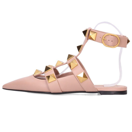 Valentino Roman Studs Flat Pumps Pink Gold Size 39