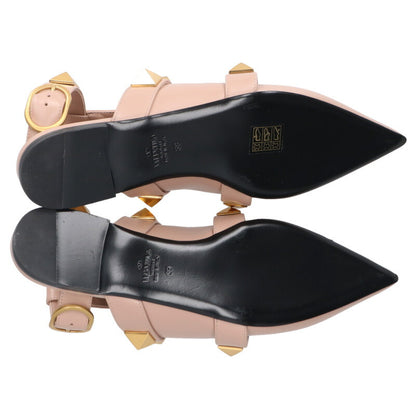 Valentino Roman Studs Flat Pumps Pink Gold Size 39