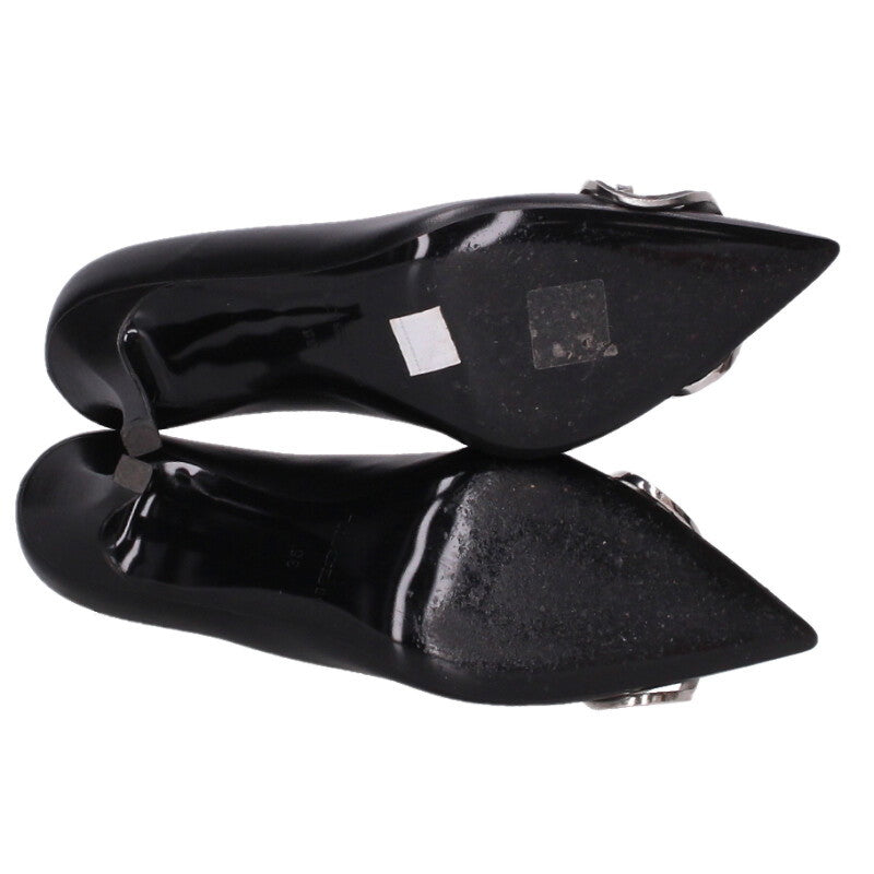 Diesel D Logo Leather Pumps Black Silver Size 35