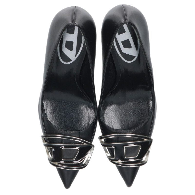 Diesel D Logo Leather Pumps Black Silver Size 35