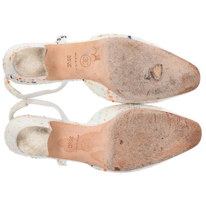 Chanel Tweed Sequin Slingback Pumps White Size 36.5