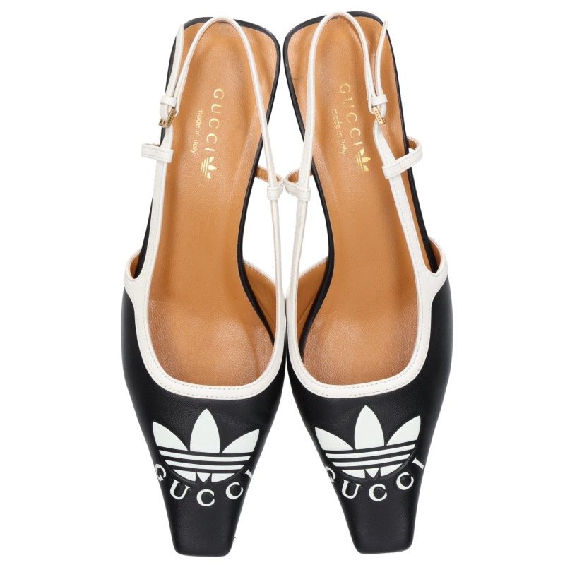 Gucci Adidas Logo Embossed Black Heel Pumps Size 37