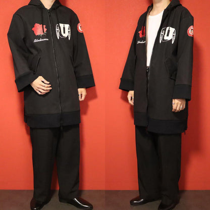 Undercover Black Brushed Back Big Print Hooded Coat Size 1