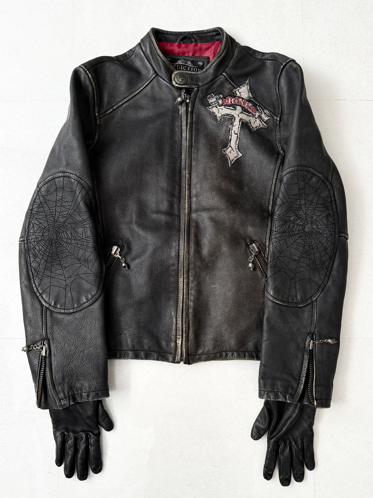 Affliction Skull Design Lambskin Leather Jacket Size M