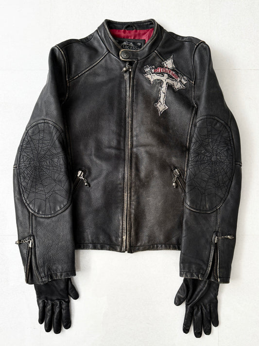 Affliction Skull Design Lambskin Leather Jacket Size M