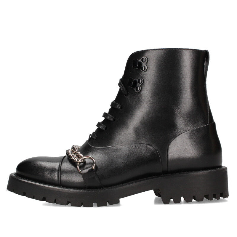 Burberry Black Chain Embellished Lace-Up Boots Size 36