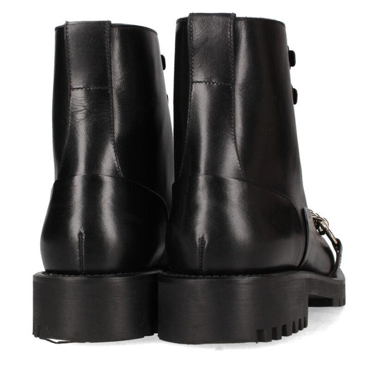 Burberry Black Chain Embellished Lace-Up Boots Size 36