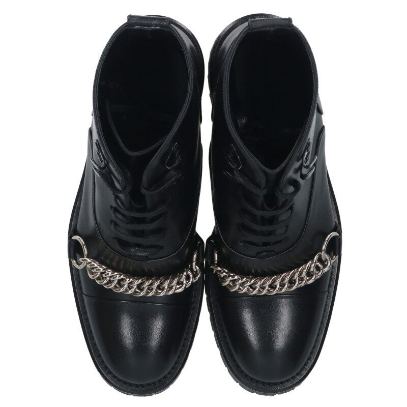 Burberry Black Chain Embellished Lace-Up Boots Size 36