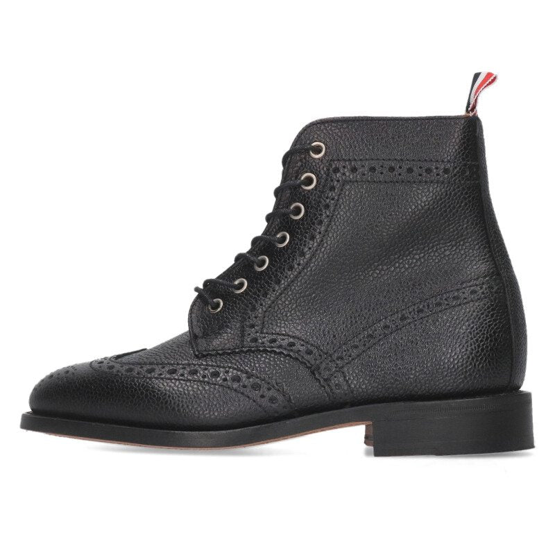 Thom Browne Black Pebble Grain Wingtip Boots Size 38