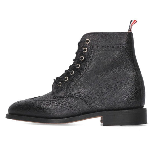 Thom Browne Black Pebble Grain Wingtip Boots Size 38