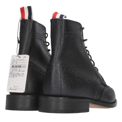 Thom Browne Black Pebble Grain Wingtip Boots Size 38