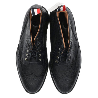 Thom Browne Black Pebble Grain Wingtip Boots Size 38