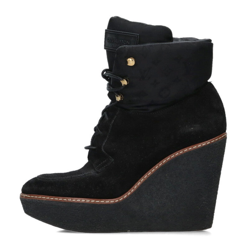 Louis Vuitton Black Wedge Sole Suede Ankle Boots Size 36.5