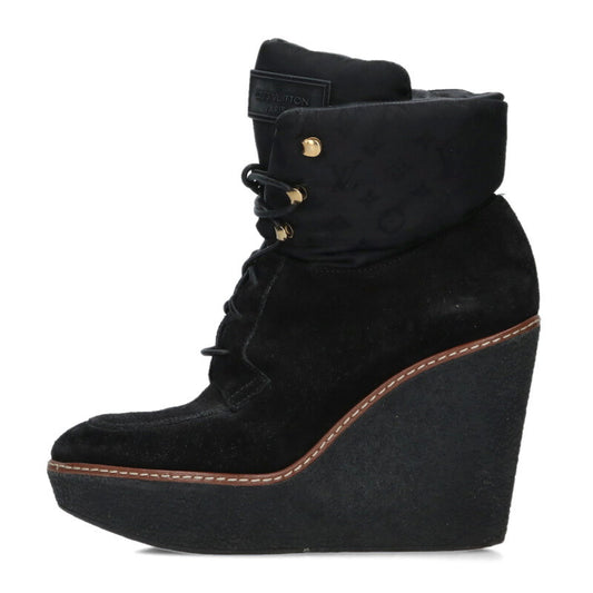 Louis Vuitton Black Wedge Sole Suede Ankle Boots Size 36.5