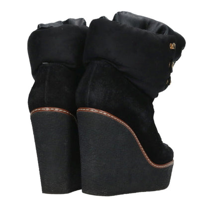 Louis Vuitton Black Wedge Sole Suede Ankle Boots Size 36.5