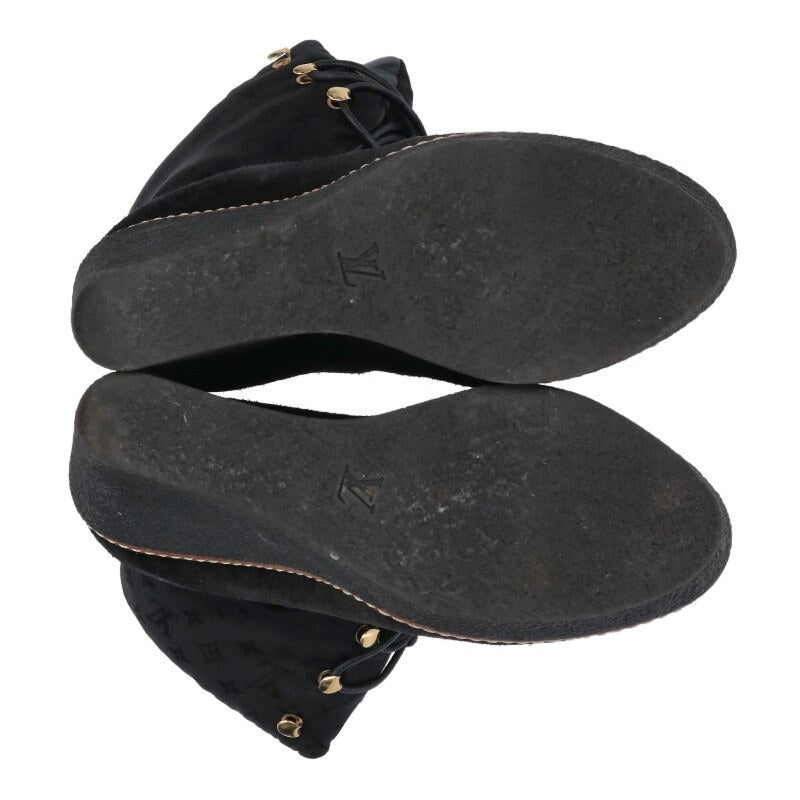 Louis Vuitton Black Wedge Sole Suede Ankle Boots Size 36.5