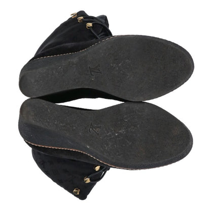Louis Vuitton Black Wedge Sole Suede Ankle Boots Size 36.5