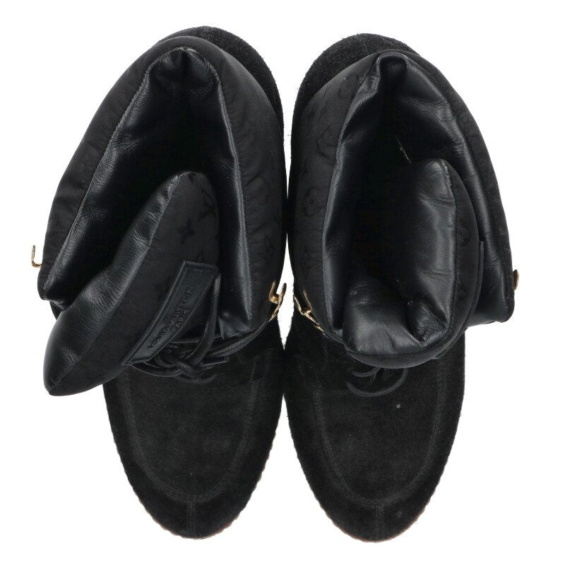Louis Vuitton Black Wedge Sole Suede Ankle Boots Size 36.5