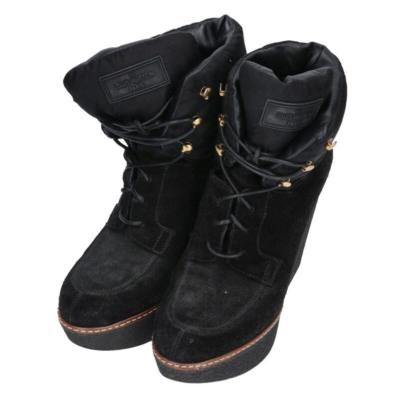 Louis Vuitton Black Wedge Sole Suede Ankle Boots Size 36.5