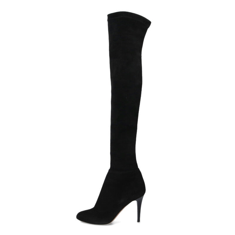 Jimmy Choo Suede Leather Knee-High Black Gold Size 37.5