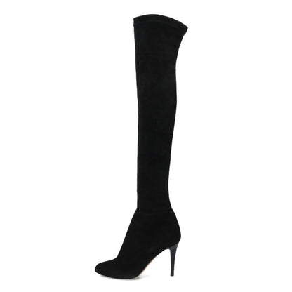 Jimmy Choo Suede Leather Knee-High Black Gold Size 37.5