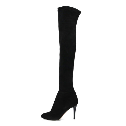 Jimmy Choo Suede Leather Knee-High Black Gold Size 37.5