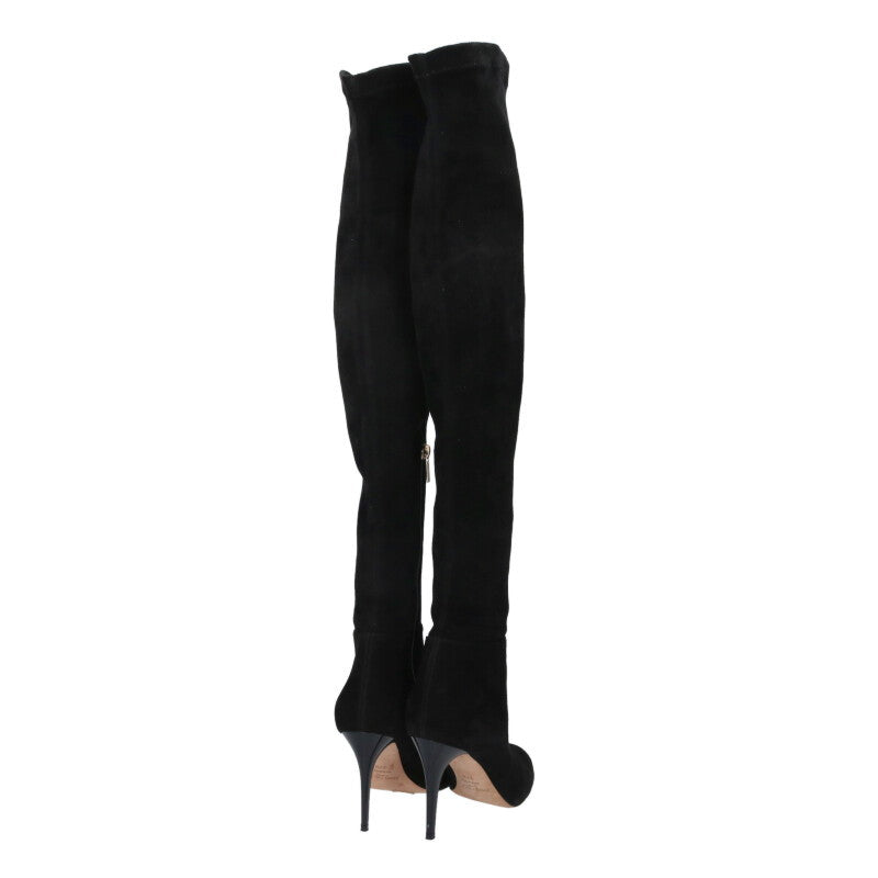 Jimmy Choo Suede Leather Knee-High Black Gold Size 37.5