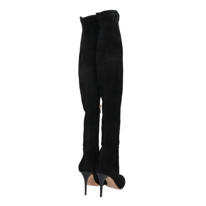 Jimmy Choo Suede Leather Knee-High Black Gold Size 37.5