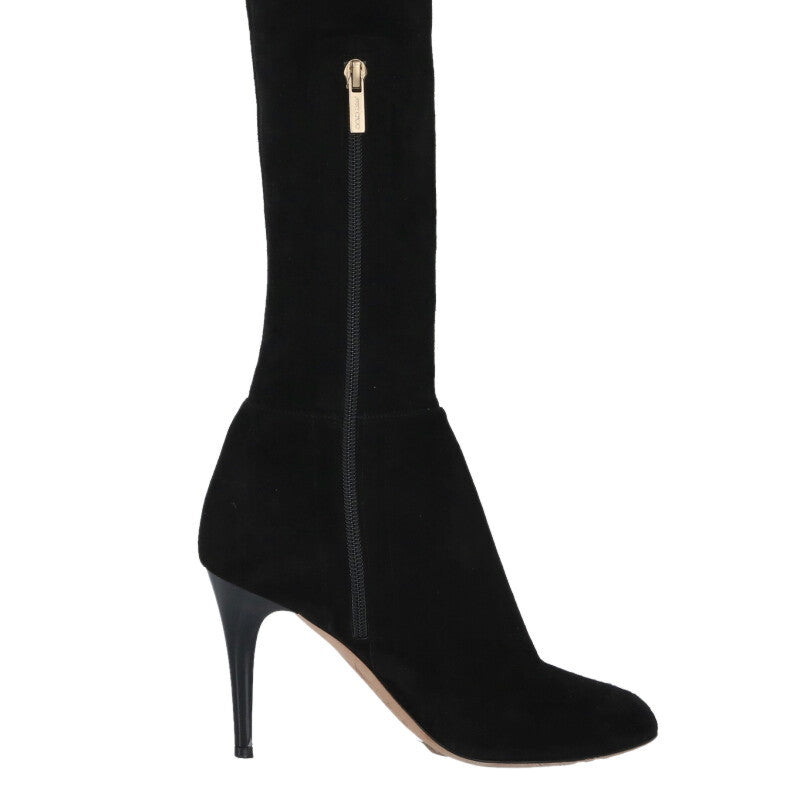Jimmy Choo Suede Leather Knee-High Black Gold Size 37.5