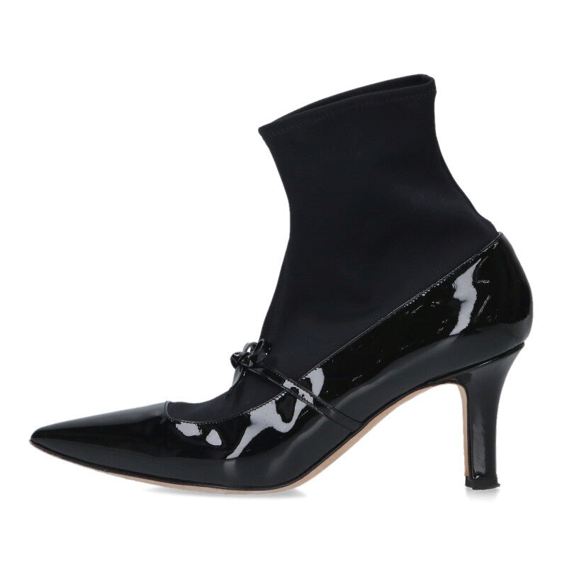Manolo Blahnik APOONKLE Black Patent Ankle Boots Size 36.5