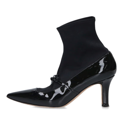 Manolo Blahnik APOONKLE Black Patent Ankle Boots Size 36.5
