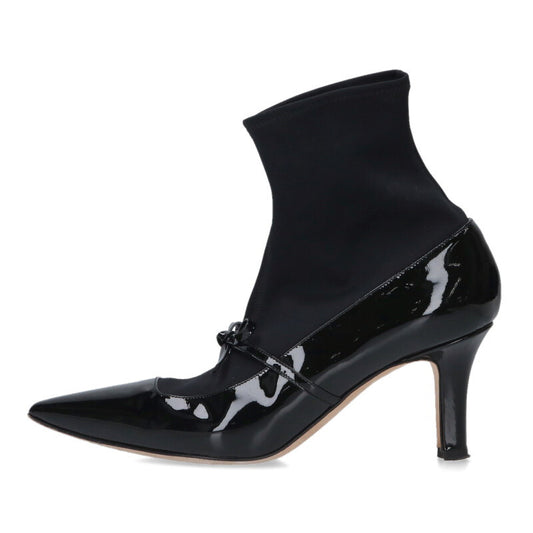 Manolo Blahnik APOONKLE Black Patent Ankle Boots Size 36.5
