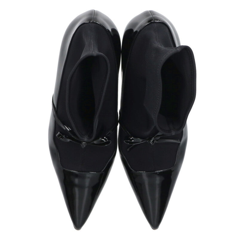 Manolo Blahnik APOONKLE Black Patent Ankle Boots Size 36.5