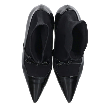 Manolo Blahnik APOONKLE Black Patent Ankle Boots Size 36.5