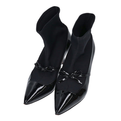 Manolo Blahnik APOONKLE Black Patent Ankle Boots Size 36.5