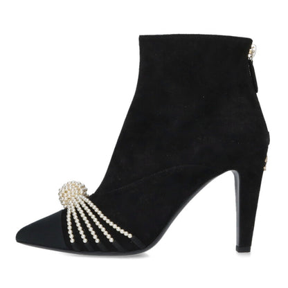Chanel 20A Pearl Embellished Suede Back-Zip Boots Size 38.5