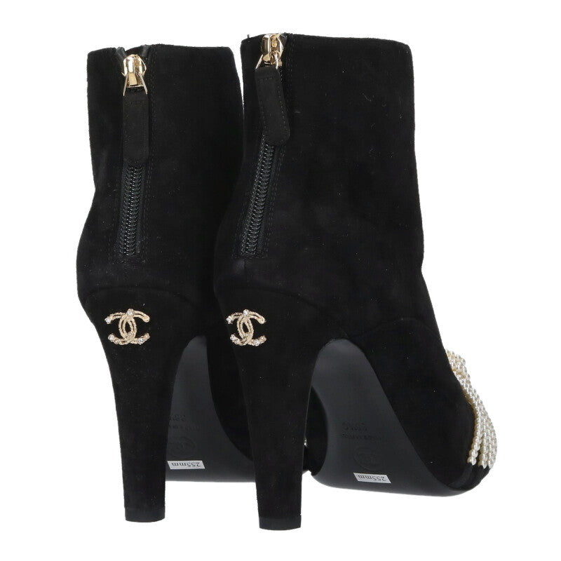 Chanel 20A Pearl Embellished Suede Back-Zip Boots Size 38.5